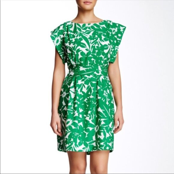 Eliza J Dresses & Skirts - Eliza J. Green & White Floral Sleeveless Belted Mini Dress Size 4